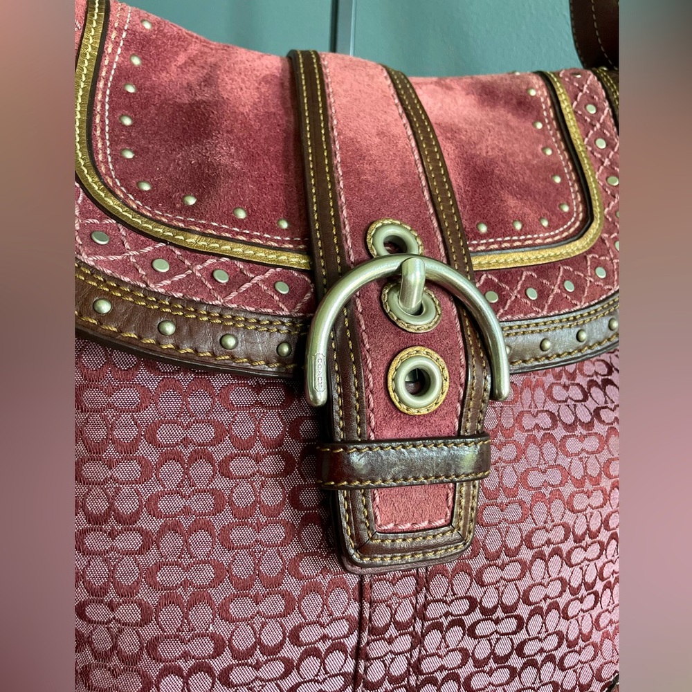 Coach Burgundy and Pink Shoulder Bag Matching Wallet Included. - Picture 2 of 12